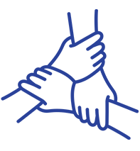 Inclusion icon - three hands holding wrists